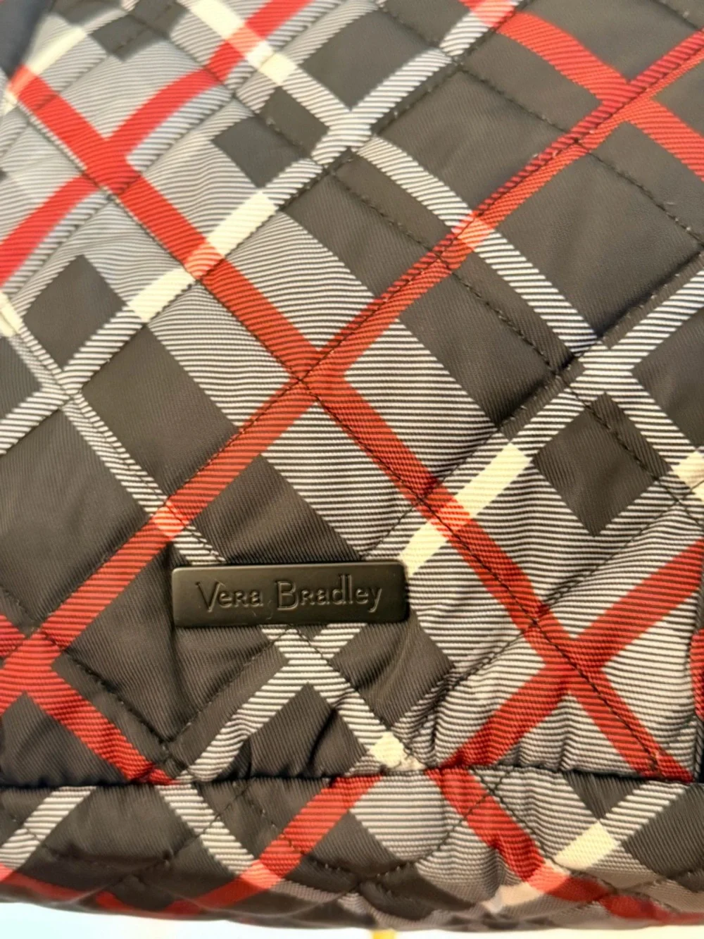 Vera Bradley Quilted Plaid Diaper Tote Bag - Black, Red & White Crossbody - Picture 9 of 13
